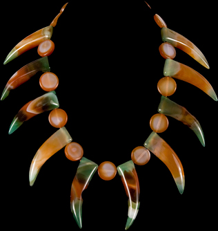 RUST & GREEN STRIATED AGATE TEETH NECKLACE