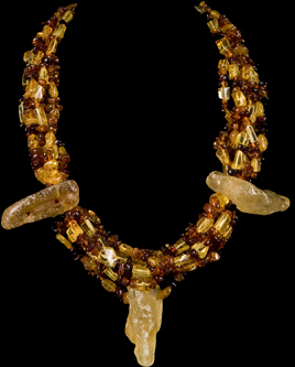 AMBER BEADS W/ 3 LARGE AMBER NUGGET NECKLACE
