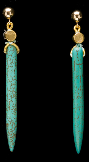  TURQUOISE SPIKE EARRING W/ROUND BRASS CUBE