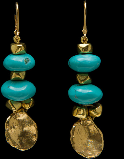 TURQUOISE DOUBLE STONE EARRING W/GOLD VERMEIL DROPS
