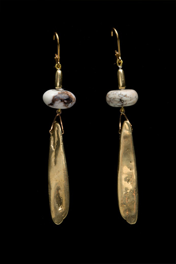 WHITE TURQUOISE W/ GOLD VERMEIL BRASS TUBE DROP EARRING