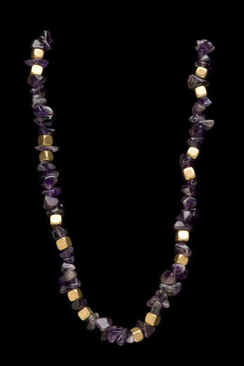 AMETHYST NUGGETS W/BRASS NECKLACE