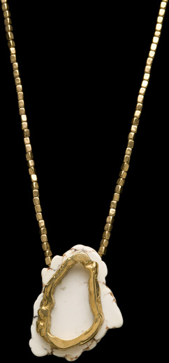 BAROQUE WHITE TURQUOISE PENDANT W/BRASS OPEN NUGGET OVERLAY