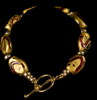 HAND PAINTED RED & GOLD GLASS BRACELET