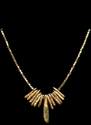 BRASS TUBE W/GOLDEN STICK PEARLS NECKLACE