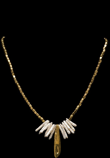 BRASS TUBE W/WHITE STICK PEARLS NECKLACE