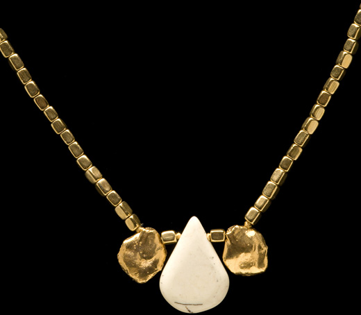 TEAR SHAPED WHITE TURQUOISE GOLD VERMEIL PEARL IMPRESSIONS NECKLACE
