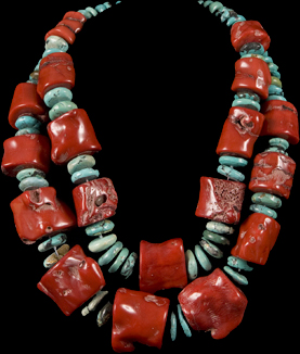 CHINESE LARGE BAROQUE CORAL W/ TURQUOISE NECKLACE