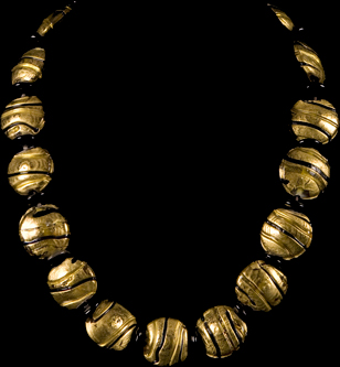 GLASS GOLD/ BLACK INLAID DISC NECKLACE