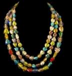 3 STRAND CHINESE MULTI- COLOR FOILED GLASS NECKLACE