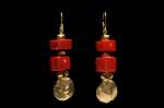 DOUBLE CORAL BARREL EARRING w/ GOLD VERMEIL PEARL IMPRESSION                                                      65