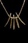 BRASS 5 FEATHER TUBE NECKLACE W/ BRASS BEADS