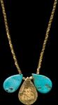 TEAR SHAPED BLUE TURQUOISE W/GOLD VERMEIL BRASS NECKLACE