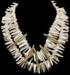 SPIKED WHITE PEARLS W/BRASS TUBE NECKLACE